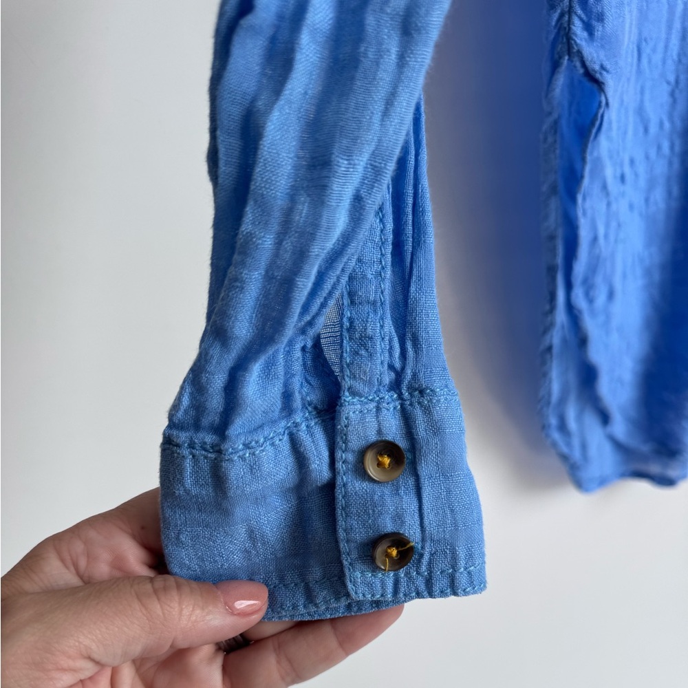 Pilcro and the Letterpress Women Blue Button Down size 0 gauzy‎ linen cotton - Picture 4 of 8